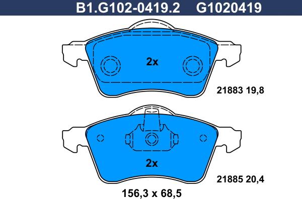 Galfer B1.G102-0419.2 - Тормозные колодки, дисковые, комплект avtokuzovplus.com.ua