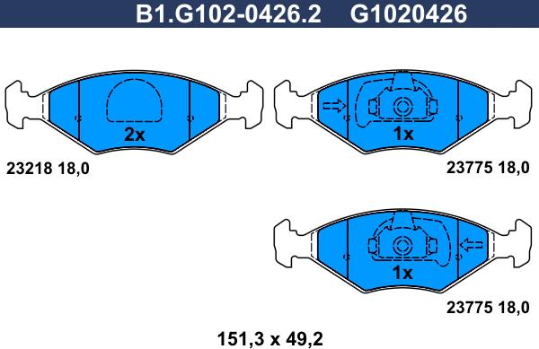 Galfer B1.G102-0426.2 - Гальмівні колодки, дискові гальма autocars.com.ua