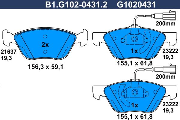 Galfer B1.G102-0431.2 - Тормозные колодки, дисковые, комплект autodnr.net