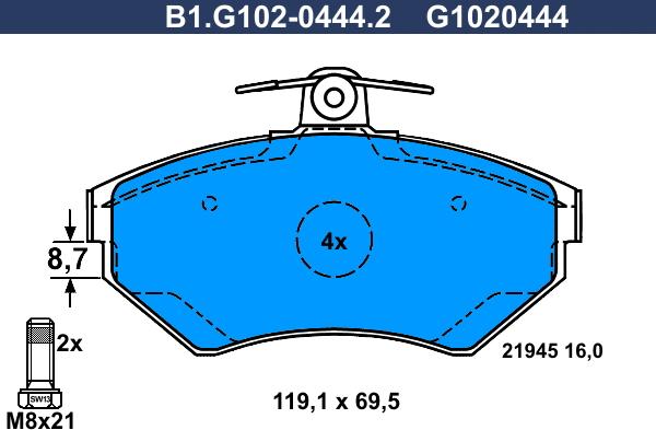 Galfer B1.G102-0444.2 - Гальмівні колодки, дискові гальма autocars.com.ua