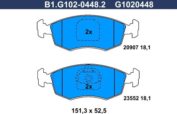 Galfer B1.G102-0448.2 - Гальмівні колодки, дискові гальма autocars.com.ua