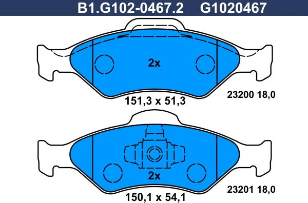 Galfer B1.G102-0467.2 - Гальмівні колодки, дискові гальма autocars.com.ua