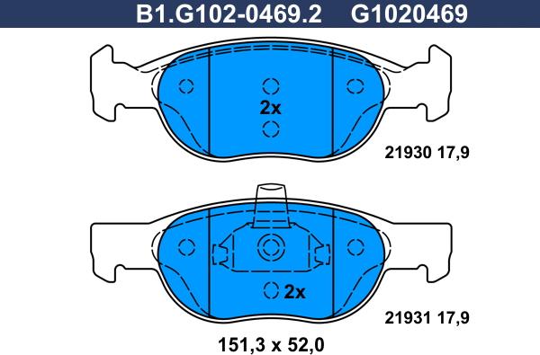 Galfer B1.G102-0469.2 - Гальмівні колодки, дискові гальма autocars.com.ua