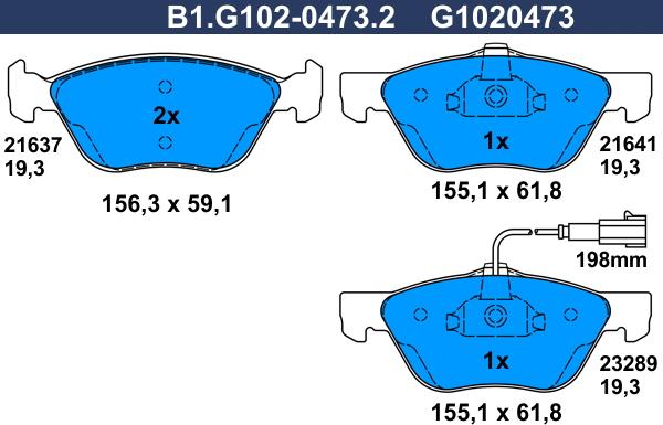 Galfer B1.G102-0473.2 - Гальмівні колодки, дискові гальма autocars.com.ua