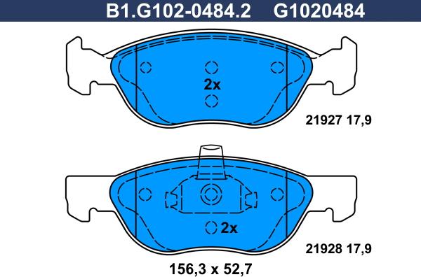 Galfer B1.G102-0484.2 - Гальмівні колодки, дискові гальма autocars.com.ua