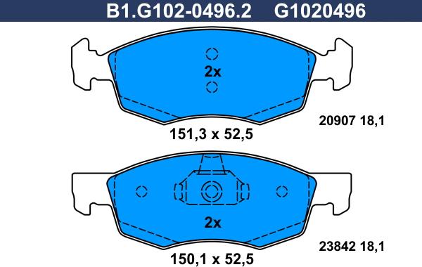 Galfer B1.G102-0496.2 - Гальмівні колодки, дискові гальма autocars.com.ua