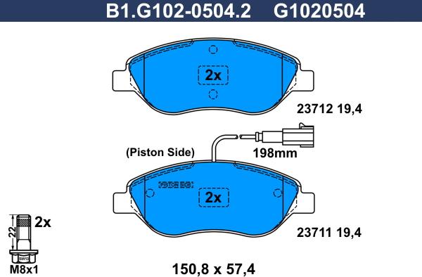 Galfer B1.G102-0504.2 - Гальмівні колодки, дискові гальма autocars.com.ua