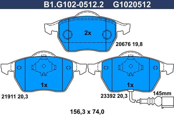 Galfer B1.G102-0512.2 - Гальмівні колодки, дискові гальма autocars.com.ua