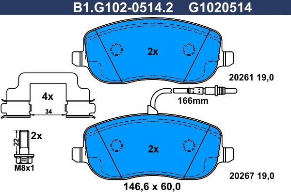 Galfer B1.G102-0514.2 - Гальмівні колодки, дискові гальма autocars.com.ua