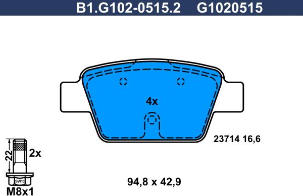 Galfer B1.G102-0515.2 - Тормозные колодки, дисковые, комплект avtokuzovplus.com.ua