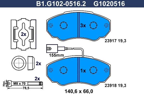 Galfer B1.G102-0516.2 - Тормозные колодки, дисковые, комплект avtokuzovplus.com.ua