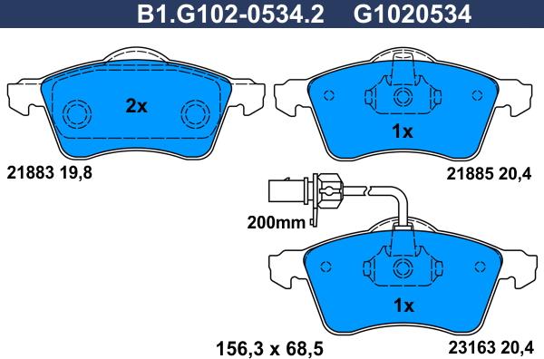 Galfer B1.G102-0534.2 - Гальмівні колодки, дискові гальма autocars.com.ua