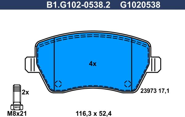 Galfer B1.G102-0538.2 - Тормозные колодки, дисковые, комплект avtokuzovplus.com.ua