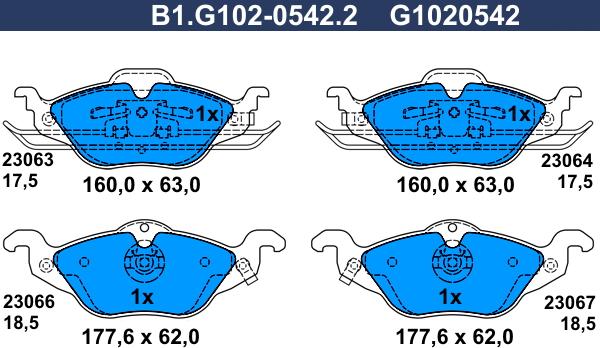 Galfer B1.G102-0542.2 - Тормозные колодки, дисковые, комплект avtokuzovplus.com.ua
