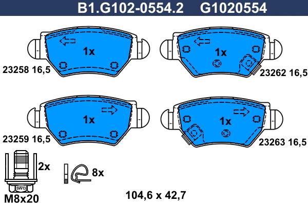 Galfer B1.G102-0554.2 - Тормозные колодки, дисковые, комплект avtokuzovplus.com.ua