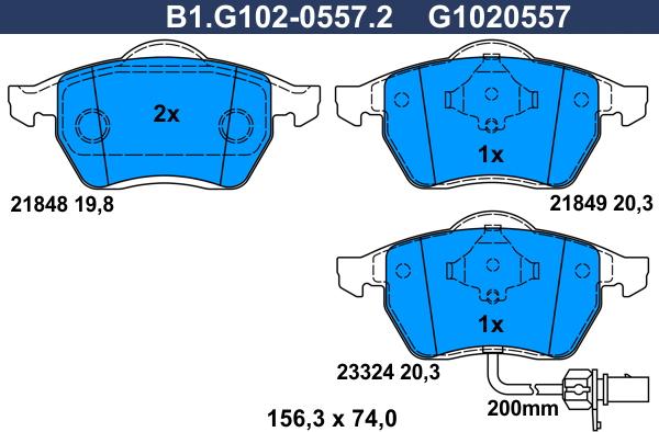 Galfer B1.G102-0557.2 - Гальмівні колодки, дискові гальма autocars.com.ua