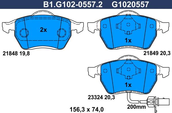 Galfer B1.G102-0557.2 - Тормозные колодки, дисковые, комплект avtokuzovplus.com.ua