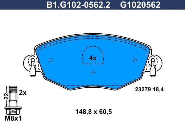 Galfer B1.G102-0562.2 - Тормозные колодки, дисковые, комплект avtokuzovplus.com.ua