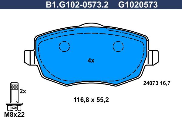 Galfer B1.G102-0573.2 - Гальмівні колодки, дискові гальма autocars.com.ua