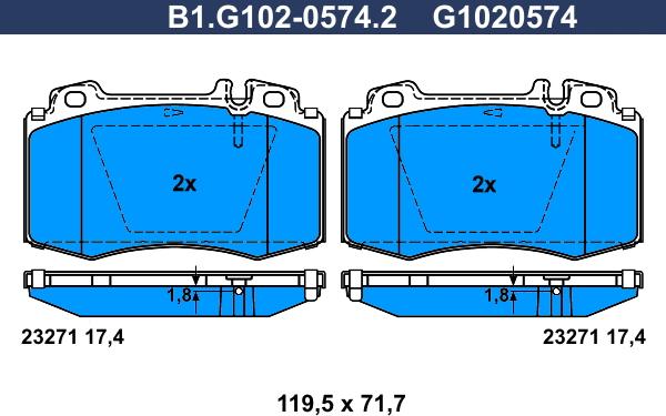 Galfer B1.G102-0574.2 - Гальмівні колодки, дискові гальма autocars.com.ua