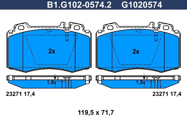 Galfer B1.G102-0574.2 - Тормозные колодки, дисковые, комплект avtokuzovplus.com.ua