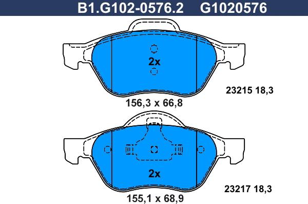 Galfer B1.G102-0576.2 - Гальмівні колодки, дискові гальма autocars.com.ua