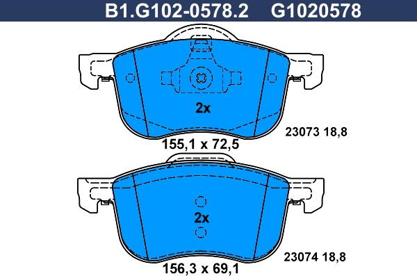 Galfer B1.G102-0578.2 - Тормозные колодки, дисковые, комплект autodnr.net