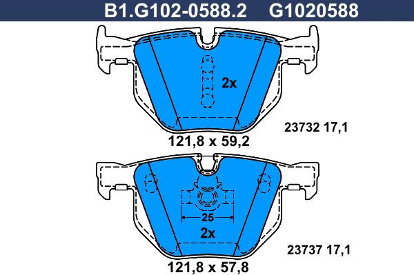 Galfer B1.G102-0588.2 - Гальмівні колодки, дискові гальма autocars.com.ua