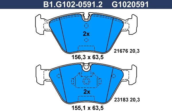 Galfer B1.G102-0591.2 - Тормозные колодки, дисковые, комплект avtokuzovplus.com.ua