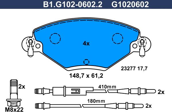 Galfer B1.G102-0602.2 - Тормозные колодки, дисковые, комплект avtokuzovplus.com.ua