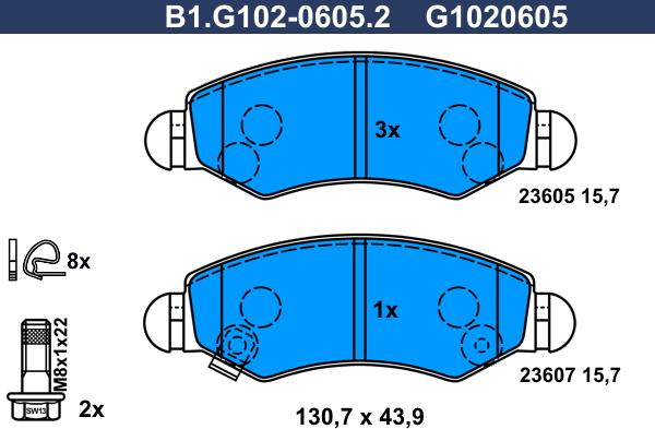 Galfer B1.G102-0605.2 - Гальмівні колодки, дискові гальма autocars.com.ua