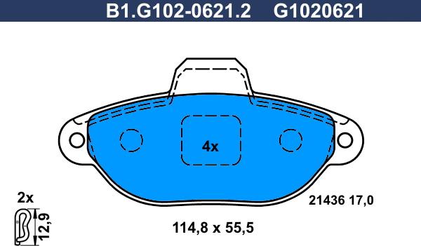 Galfer B1.G102-0621.2 - Гальмівні колодки, дискові гальма autocars.com.ua