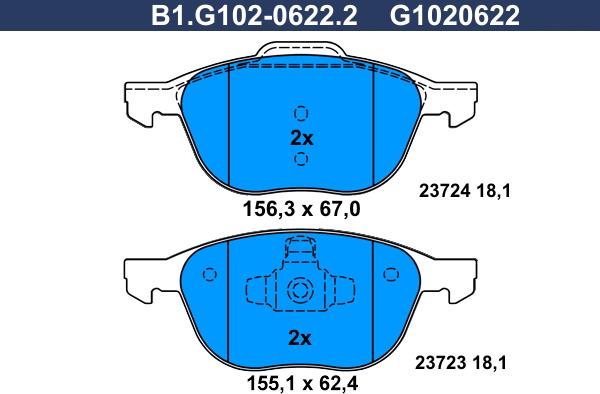 Galfer B1.G102-0622.2 - Гальмівні колодки, дискові гальма autocars.com.ua