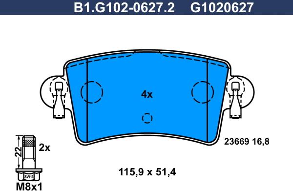 Galfer B1.G102-0627.2 - Гальмівні колодки, дискові гальма autocars.com.ua