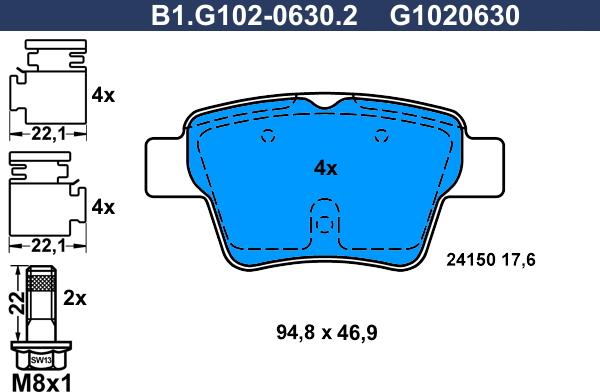 Galfer B1.G102-0630.2 - Гальмівні колодки, дискові гальма autocars.com.ua