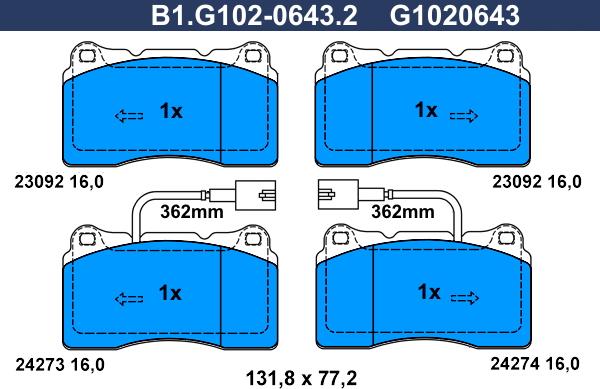 Galfer B1.G102-0643.2 - Тормозные колодки, дисковые, комплект autodnr.net