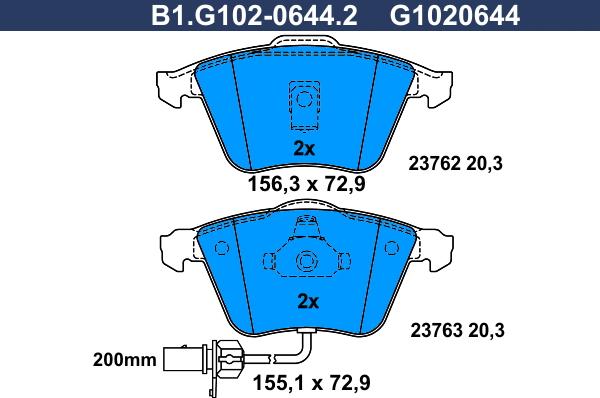 Galfer B1.G102-0644.2 - Гальмівні колодки, дискові гальма autocars.com.ua