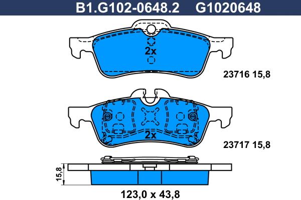 Galfer B1.G102-0648.2 - Гальмівні колодки, дискові гальма autocars.com.ua