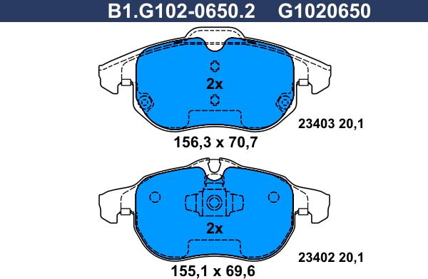 Galfer B1.G102-0650.2 - Гальмівні колодки, дискові гальма autocars.com.ua