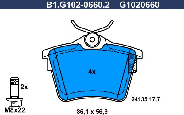 Galfer B1.G102-0660.2 - Тормозные колодки, дисковые, комплект avtokuzovplus.com.ua