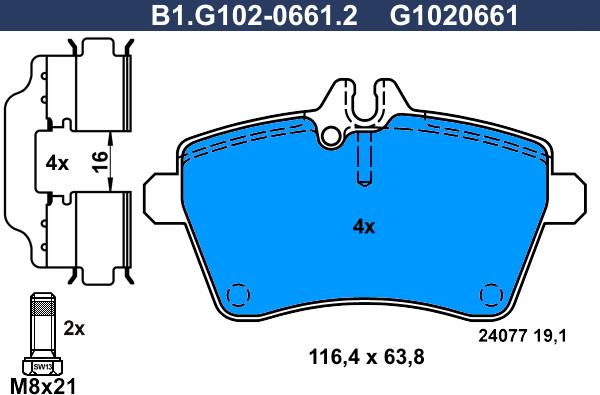 Galfer B1.G102-0661.2 - Тормозные колодки, дисковые, комплект avtokuzovplus.com.ua