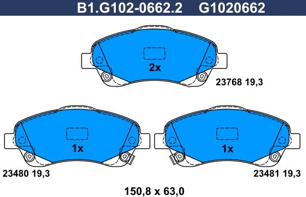 Galfer B1.G102-0662.2 - Гальмівні колодки, дискові гальма autocars.com.ua