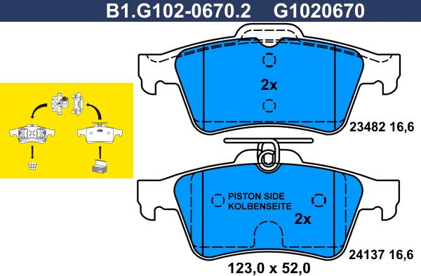 Galfer B1.G102-0670.2 - Тормозные колодки, дисковые, комплект avtokuzovplus.com.ua