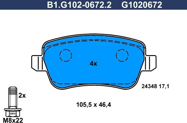 Galfer B1.G102-0672.2 - Тормозные колодки, дисковые, комплект avtokuzovplus.com.ua