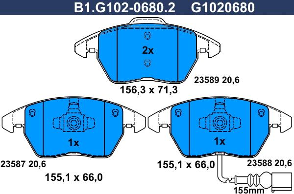 Galfer B1.G102-0680.2 - Тормозные колодки, дисковые, комплект avtokuzovplus.com.ua