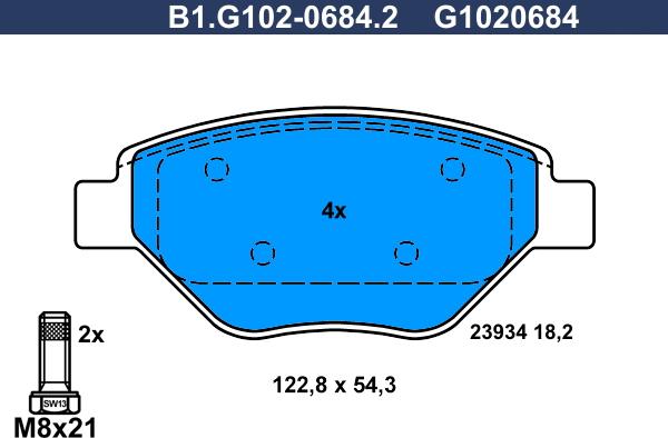 Galfer B1.G102-0684.2 - Тормозные колодки, дисковые, комплект avtokuzovplus.com.ua