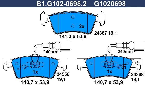 Galfer B1.G102-0698.2 - Тормозные колодки, дисковые, комплект avtokuzovplus.com.ua