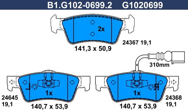 Galfer B1.G102-0699.2 - Гальмівні колодки, дискові гальма autocars.com.ua