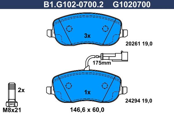 Galfer B1.G102-0700.2 - Гальмівні колодки, дискові гальма autocars.com.ua