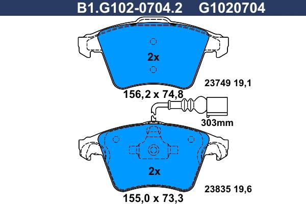 Galfer B1.G102-0704.2 - Тормозные колодки, дисковые, комплект avtokuzovplus.com.ua